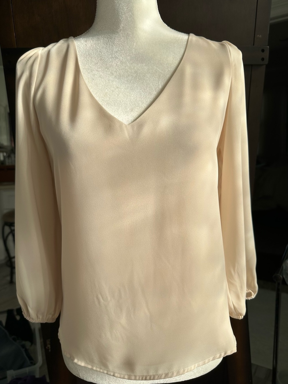 Cream Lace-Back V-Neck Blouse